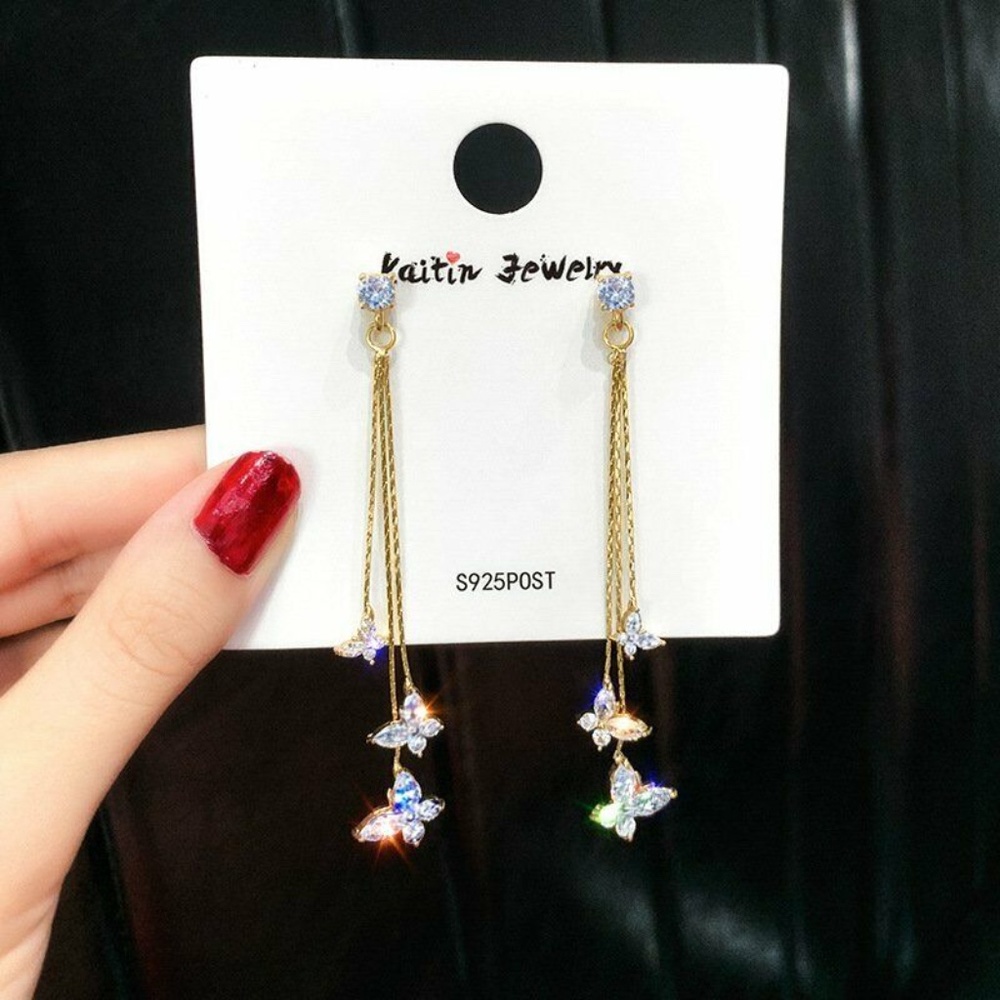 BUTTERFLY CZ gold Earrings - Picture 3 of 3